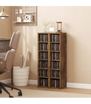 Set de 2 Estanterías para CDs y DVDs con 12 Compartimentos Estantes Ajustables 21x22,5x88,5 cm Marrón Rústico