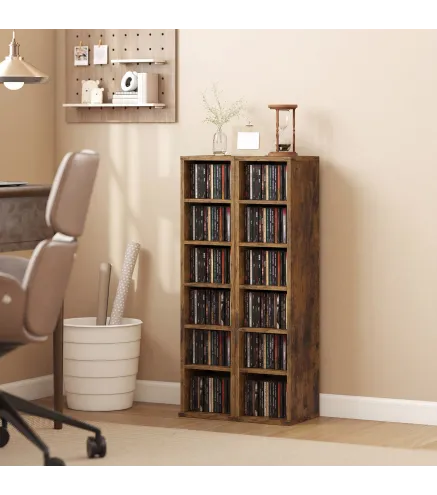 Set de 2 Estanterías para CDs y DVDs con 12 Compartimentos Estantes Ajustables 21x22,5x88,5 cm Marrón Rústico