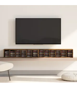 Set de 2 Estanterías para CDs y DVDs con 12 Compartimentos Estantes Ajustables 21x22,5x88,5 cm Marrón Rústico