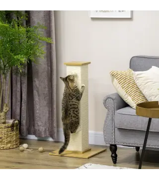 Poste Rascador para Gatos de 80 cm Árbol para Gatos con Poste de Sisal y Bola Colgante 38x38x80 cm Roble