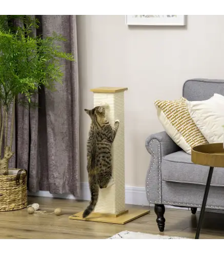 Poste Rascador para Gatos de 80 cm Árbol para Gatos con Poste de Sisal y Bola Colgante 38x38x80 cm Roble