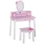 Tocador Infantil con Taburete y Espejo tipo Princesa Mesita de Maquillaje de Madera Rosa Juguete para Niñas 60x34x93 cm