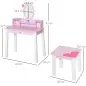 Tocador Infantil con Taburete y Espejo tipo Princesa Mesita de Maquillaje de Madera Rosa Juguete para Niñas 60x34x93 cm