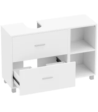 Mueble Bajo Lavabo Mueble de Baño con 2 Cajones y 2 Estantes Abiertos para Lavabo con Pedestal 90x30x60 cm Blanco