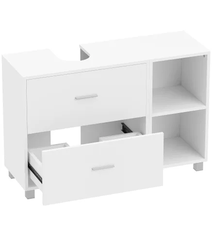 Mueble Bajo Lavabo Mueble de Baño con 2 Cajones y 2 Estantes Abiertos para Lavabo con Pedestal 90x30x60 cm Blanco