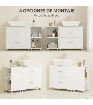 Mueble Bajo Lavabo Mueble de Baño con 2 Cajones y 2 Estantes Abiertos para Lavabo con Pedestal 90x30x60 cm Blanco