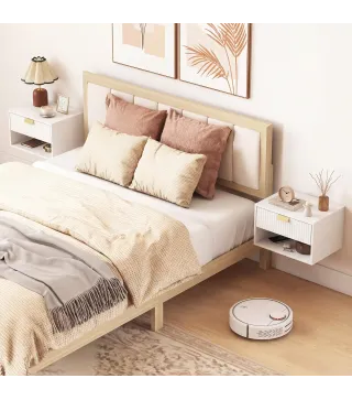 Juego de 2 Mesitas de Noche Flotantes con Cajón con Frente Ondulado y Estante Abierto Diseño Moderno 40x30x25 cm Blanco