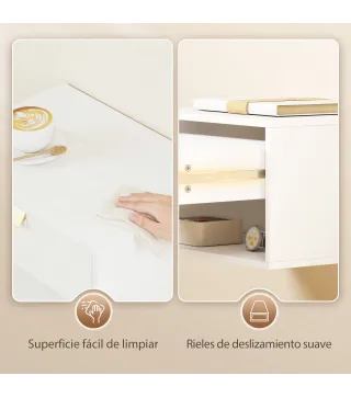 Juego de 2 Mesitas de Noche Flotantes con Cajón con Frente Ondulado y Estante Abierto Diseño Moderno 40x30x25 cm Blanco