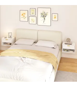 Juego de 2 Mesitas de Noche Flotantes con Cajón con Frente Ondulado y Estante Abierto Diseño Moderno 40x30x25 cm Blanco