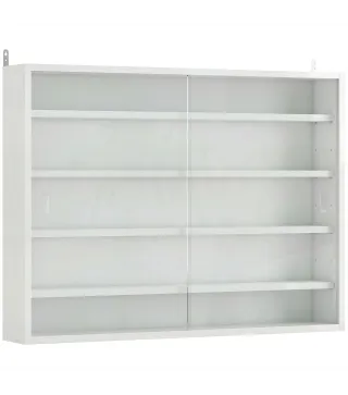 Vitrina de Pared de Madera con Estantes Ajustables y 2 Puertas Correderas de Cristal 80x9,5x60 cm Blanco