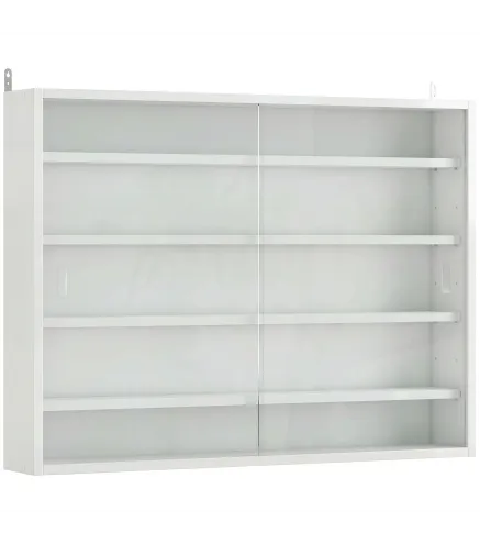 Vitrina de Pared de Madera con Estantes Ajustables y 2 Puertas Correderas de Cristal 80x9,5x60 cm Blanco