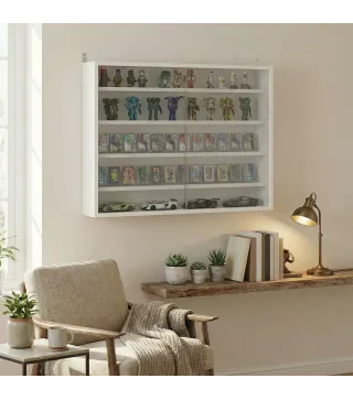 Vitrina de Pared de Madera con Estantes Ajustables y 2 Puertas Correderas de Cristal 80x9,5x60 cm Blanco