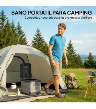 Inodoro Portátil WC Portátil de PP con 12 Paquetes de Agente Solidificante y 12 Bolsas Carga 100kg Exterior Gris Oscuro