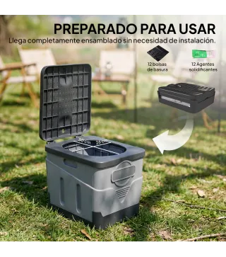 Inodoro Portátil WC Portátil de PP con 12 Paquetes de Agente Solidificante y 12 Bolsas Carga 100kg Exterior Gris Oscuro