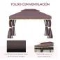 Gazebo de Aluminio 4x3 m con Techo de Ventilación 4 Cortinas Laterales 4 Mosquiteras y 8 Orificios de Drenaje Café