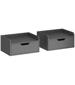 Set de 2 Mesitas de Noche de Pared Mesillas Flotantes con 1 Cajón para Dormitorio Habitación 40x30x19,5 cm Negro