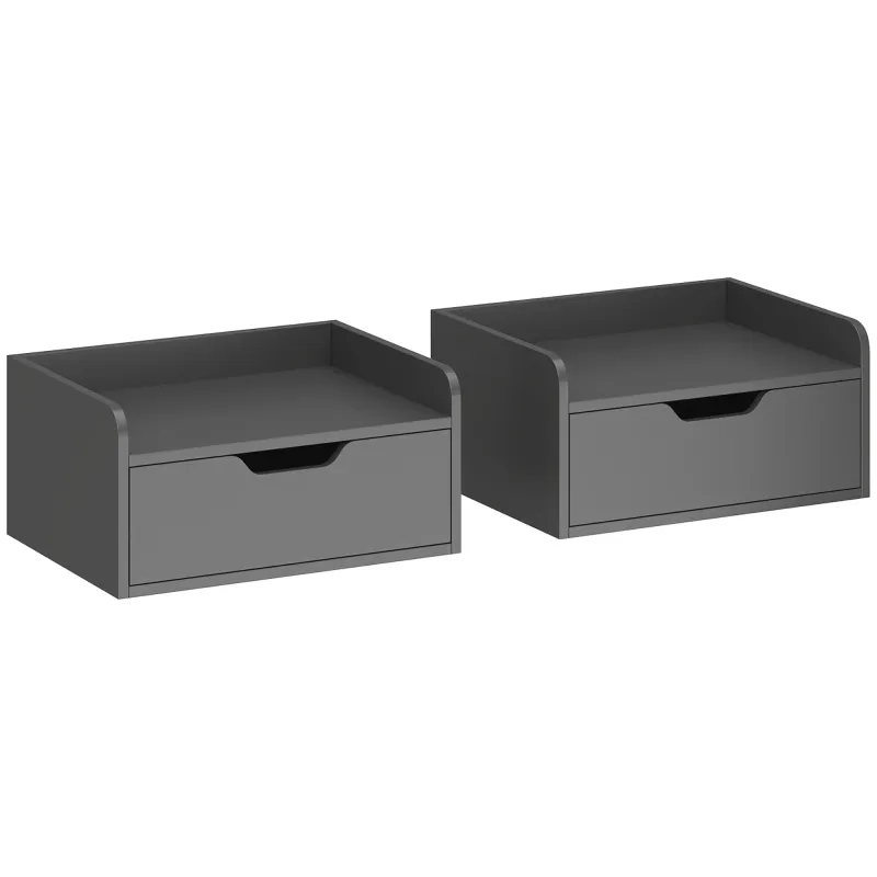Set de 2 Mesitas de Noche de Pared Mesillas Flotantes con 1 Cajón para Dormitorio Habitación 40x30x19,5 cm Negro