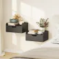 Set de 2 Mesitas de Noche de Pared Mesillas Flotantes con 1 Cajón para Dormitorio Habitación 40x30x19,5 cm Negro