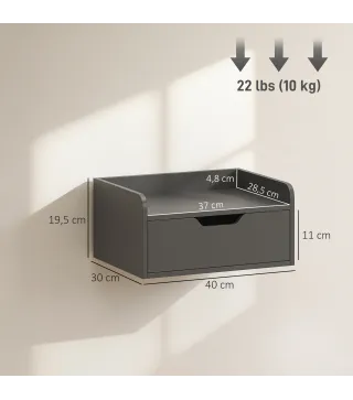 Set de 2 Mesitas de Noche de Pared Mesillas Flotantes con 1 Cajón para Dormitorio Habitación 40x30x19,5 cm Negro