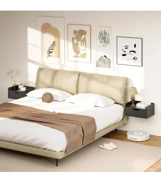 Set de 2 Mesitas de Noche de Pared Mesillas Flotantes con 1 Cajón para Dormitorio Habitación 40x30x19,5 cm Negro