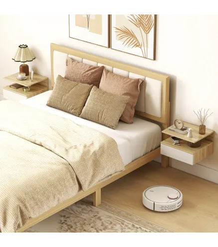 Juego de 2 Mesitas de Noche Flotantes con Cajón Montado en la Pared 35x32x22,5 cm Roble y Blanco