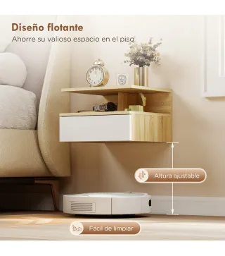 Juego de 2 Mesitas de Noche Flotantes con Cajón Montado en la Pared 35x32x22,5 cm Roble y Blanco