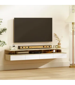 Juego de 2 Mesitas de Noche Flotantes con Cajón Montado en la Pared 35x32x22,5 cm Roble y Blanco