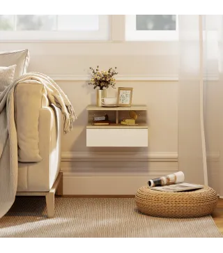 Juego de 2 Mesitas de Noche Flotantes con Cajón Montado en la Pared 35x32x22,5 cm Roble y Blanco