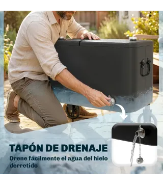 Carrito Nevera de 56L con Ruedas Mango Ajustable Abrebotellas Recogetapas Drenaje y Asa 75x35x120 cm Negro