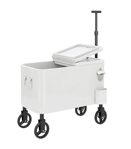 Carrito Nevera de 56L con Ruedas Mango Ajustable Abrebotellas Recogetapas Drenaje y Asa 75x35x120 cm Blanco