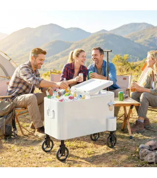 Carrito Nevera de 56L con Ruedas Mango Ajustable Abrebotellas Recogetapas Drenaje y Asa 75x35x120 cm Blanco