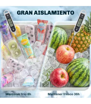 Carrito Nevera de 56L con Ruedas Mango Ajustable Abrebotellas Recogetapas Drenaje y Asa 75x35x120 cm Blanco