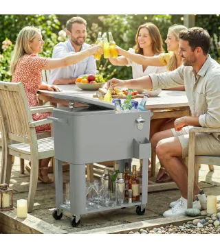 Carrito Nevera de 76L con Ruedas Estante Abrebotellas Recogetapas Drenaje y 2 Asas para Patio Fiesta 92x39x81 cm Plata