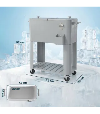 Carrito Nevera de 76L con Ruedas Estante Abrebotellas Recogetapas Drenaje y 2 Asas para Patio Fiesta 92x39x81 cm Plata