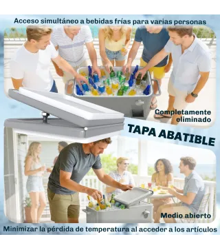 Carrito Nevera de 76L con Ruedas Estante Abrebotellas Recogetapas Drenaje y 2 Asas para Patio Fiesta 92x39x81 cm Plata