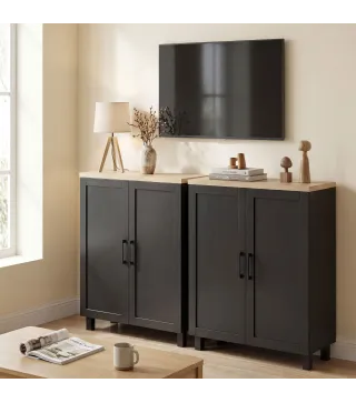 Aparador de Salón Estrecho de 2 Puertas Armario de Cocina con Estante Ajustable para Entrada 60x30x90 cm Negro