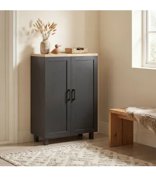 Aparador de Salón Estrecho de 2 Puertas Armario de Cocina con Estante Ajustable para Entrada 60x30x90 cm Negro