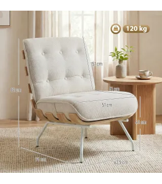 Butaca de Salón Tapizada en Lino con Asiento Acolchado Soporte con Listones Estructura de Acero Crema