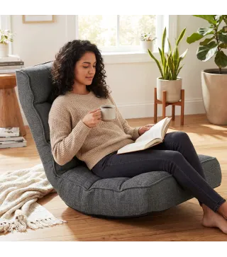 Silla de Suelo Plegable Silla de Lectura Giratoria 360° con Respaldo Ajustable en 5 Posiciones 58x107x79 cm Gris