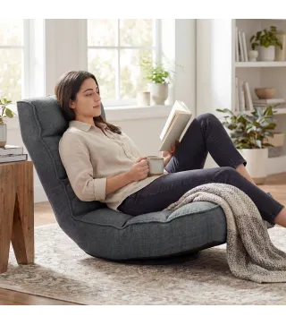 Silla de Suelo Plegable Silla de Lectura Giratoria 360° con Respaldo Ajustable en 5 Posiciones 58x107x79 cm Gris