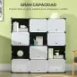 Armario Modular de Plástico Armario Portátil con 12 Cubos Organizador de Zapatos 125x32x125 cm Negro y Blanco
