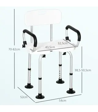 Silla para Ducha Taburete de Ducha Antideslizante con Altura Ajustable y Apoyabrazos Regulable Carga 136 kg
