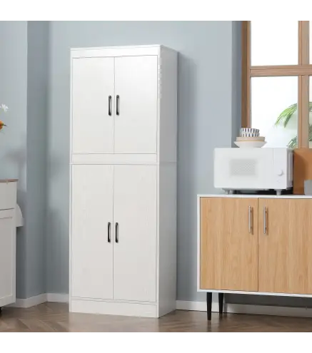 Alacena de Cocina Mueble Auxiliar con 4 Puertas y 5 Estantes Abiertos 60x36x168 cm Blanco