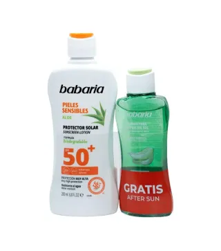 BABARIA ALOE PROTECTOR SOLAR SPF50+ PIEL SENSIBLE RESISTENTE AL AGUA 200ML + BALSAMO AFTER SUN 1U