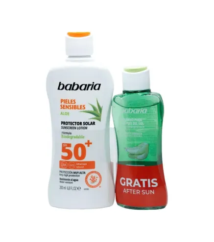 BABARIA ALOE PROTECTOR SOLAR SPF50+ PIEL SENSIBLE RESISTENTE AL AGUA 200ML + BALSAMO AFTER SUN 1U