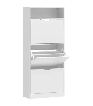 Zapatero Estrecho con 3 Cajones Abatibles Estantes Ajustables y Compartimento Abierto Capacidad para 12-18 Pares Blanco