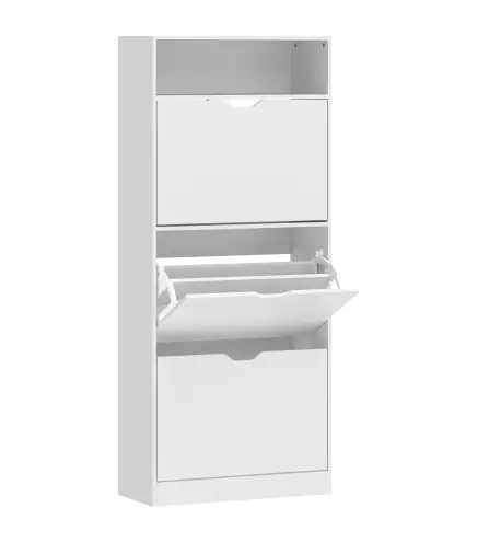 Zapatero Estrecho con 3 Cajones Abatibles Estantes Ajustables y Compartimento Abierto Capacidad para 12-18 Pares Blanco