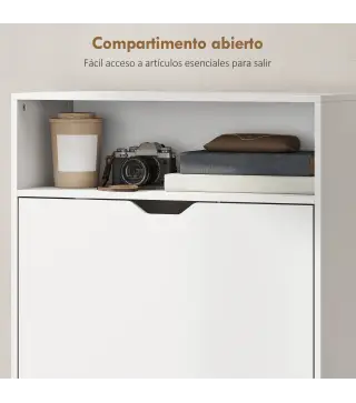 Zapatero Estrecho con 3 Cajones Abatibles Estantes Ajustables y Compartimento Abierto Capacidad para 12-18 Pares Blanco
