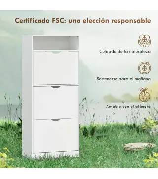 Zapatero Estrecho con 3 Cajones Abatibles Estantes Ajustables y Compartimento Abierto Capacidad para 12-18 Pares Blanco