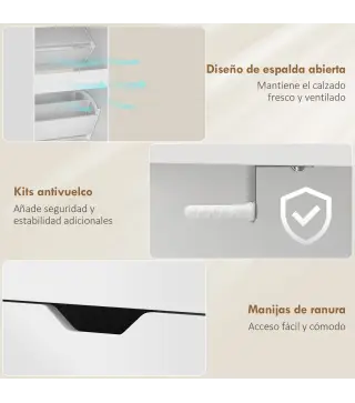 Zapatero Estrecho con 3 Cajones Abatibles Estantes Ajustables y Compartimento Abierto Capacidad para 12-18 Pares Blanco